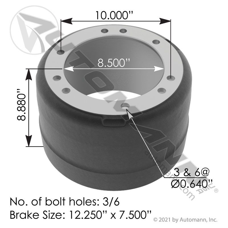 151.27501TR - Brake Drum 12.250in X 7.500in - Nick's Truck Parts