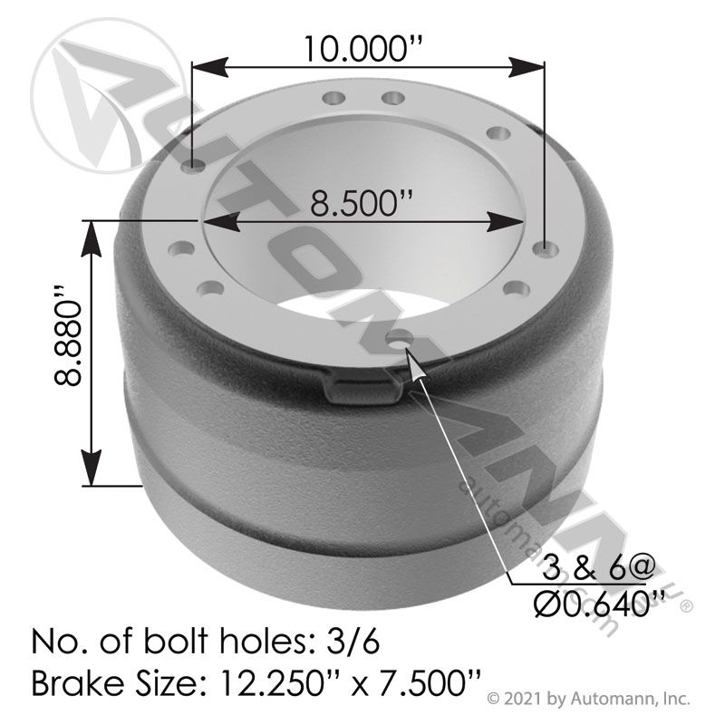 151.27501 - Brake Drum 12.250in X 7.500in - Nick's Truck Parts