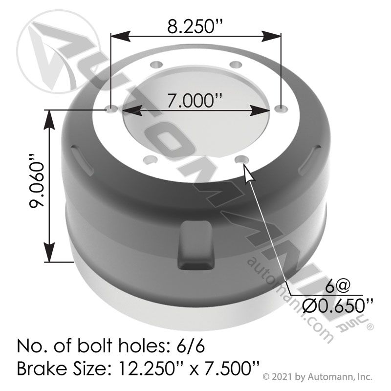 151.27502 - Brake Drum 12.250in X 7.500in - Nick's Truck Parts