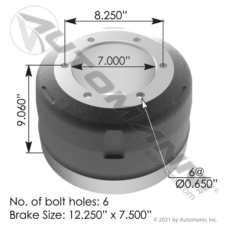 151.27502TR - Brake Drum 12.250in X 7.500in - Nick's Truck Parts