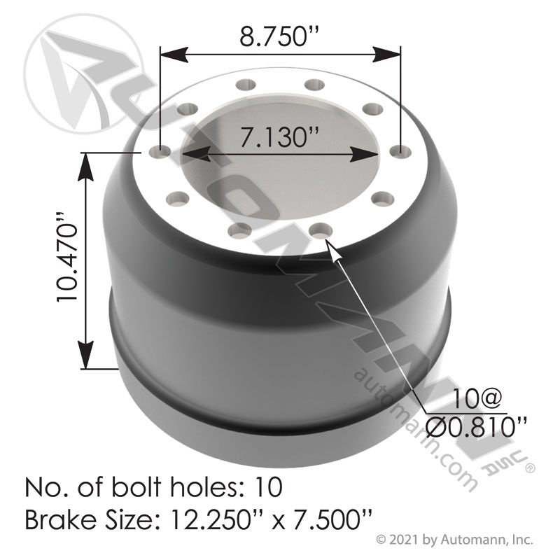 151.27503 - Brake Drum 12.250in X 7.500in - Nick's Truck Parts