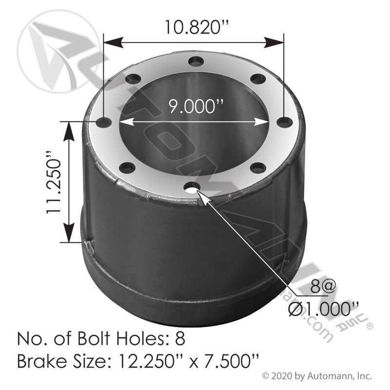 151.27505WE - Brake Drum 12.250in X 7.500in - Nick's Truck Parts