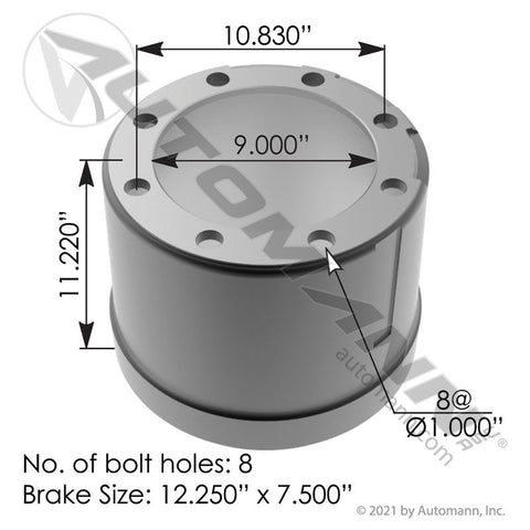 151.27505 - Brake Drum 12.250in X 7.500in - Nick's Truck Parts