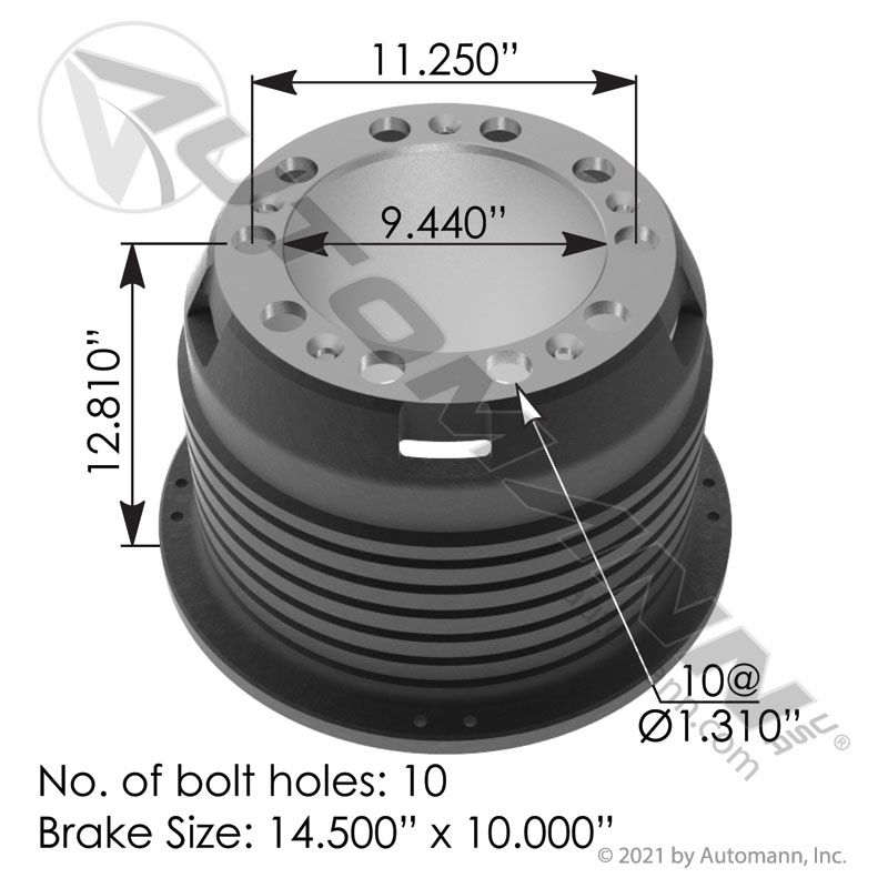 151.41001TR - Brake Drum 14.500in X 10.000in - Nick's Truck Parts
