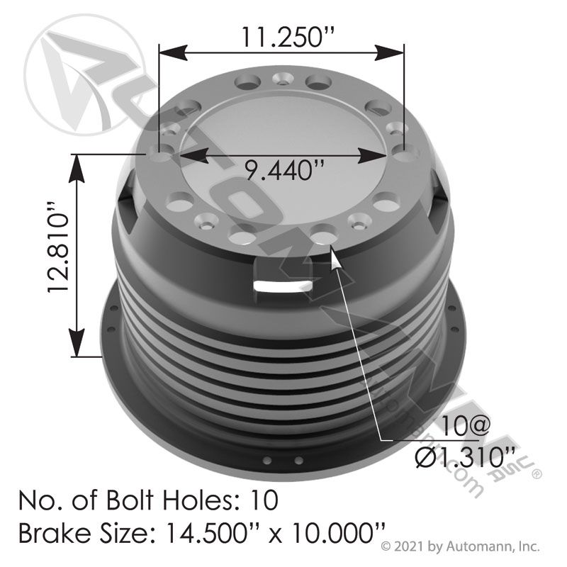 151.41001 - Brake Drum 14.500in X 10.000in - Nick's Truck Parts
