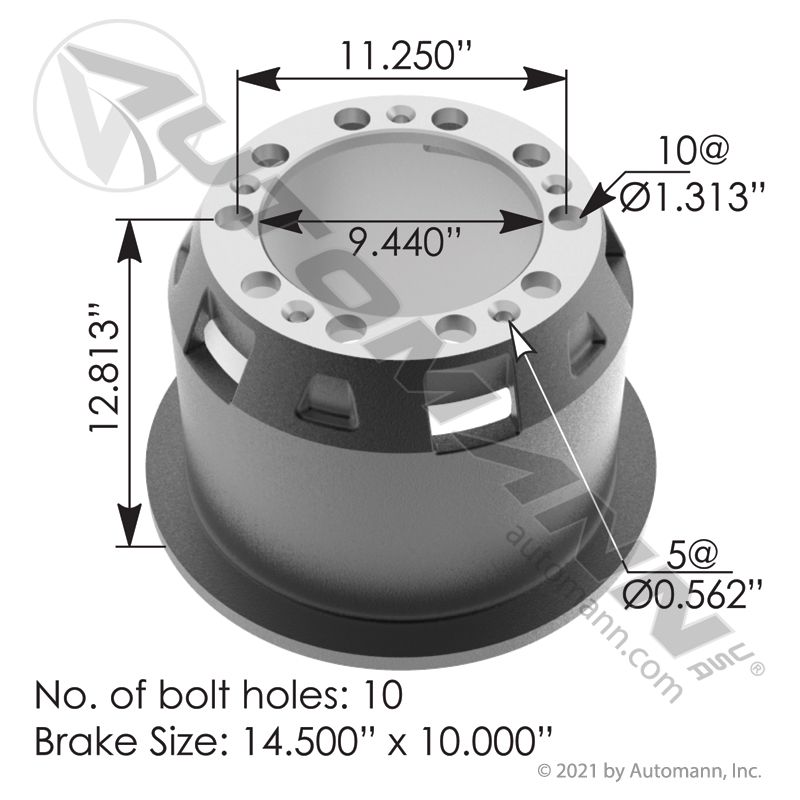 151.41002BA - Brake Drum 14.500in X 10.000in - Nick's Truck Parts