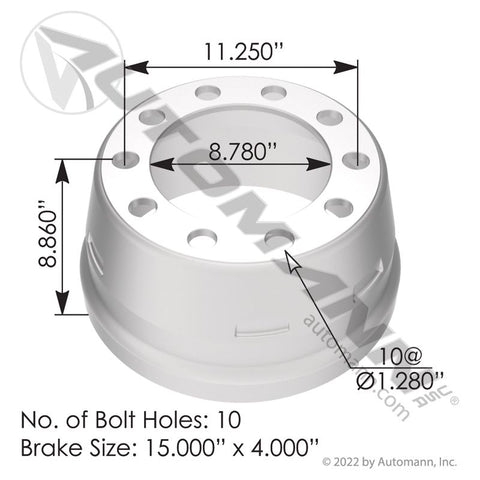 151.5401BAMTR- Brake Drum Fully Machined 15in x 4in - Nick's Truck Parts