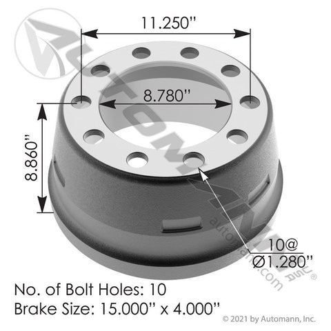 151.5401BA - Brake Drum 15.000in X 4.000in - Nick's Truck Parts