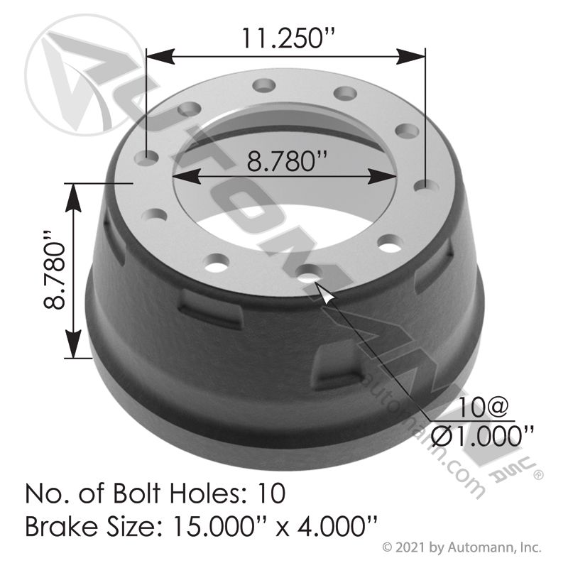151.5402BATR- Brake Drum 15.000in X 4.000in - Nick's Truck Parts