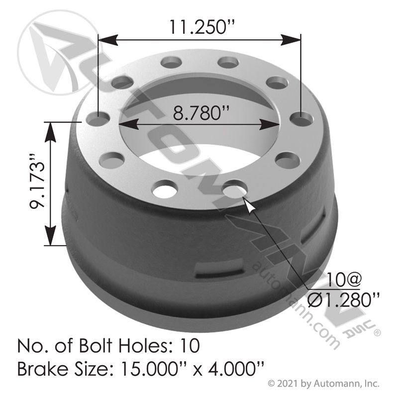 151.5403BATR- Brake Drum 15.000in X 4.000in - Nick's Truck Parts