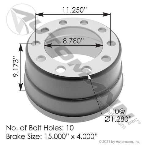 151.5403DBA- Brake Drum 15.000in X 4.000in - Nick's Truck Parts