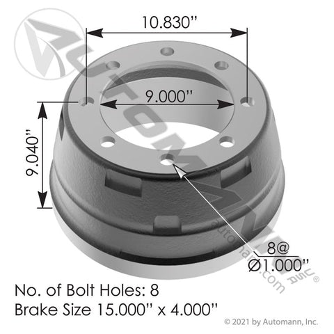 151.5408BA- Brake Drum 15.000in X 4.000in - Nick's Truck Parts