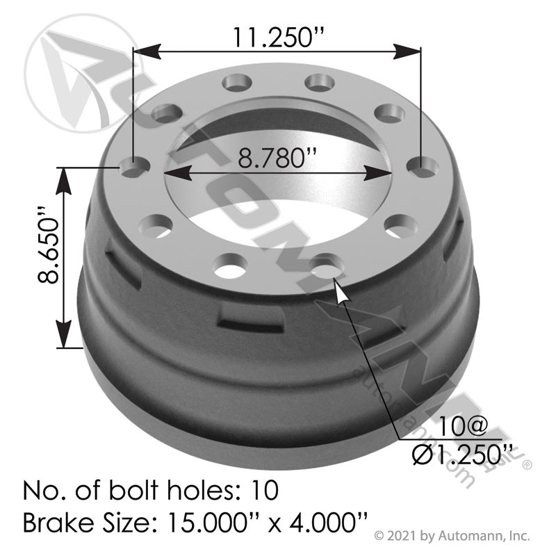 151.5410BATR- Brake Drum 15.000in X 4.000in - Nick's Truck Parts