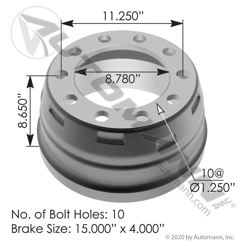 151.5410BA- Brake Drum 15.000in X 4.000in - Nick's Truck Parts