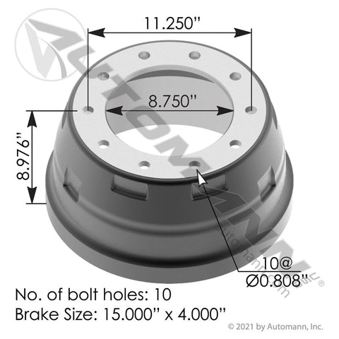 151.5412BA- Brake Drum 15.000in X 4.000in - Nick's Truck Parts