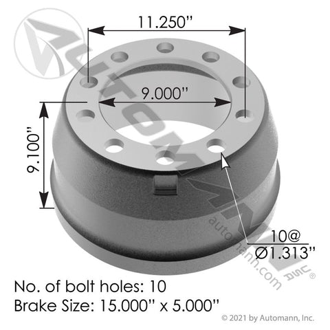 151.5501BA- Brake Drum 15.000in X 5.000in - Nick's Truck Parts