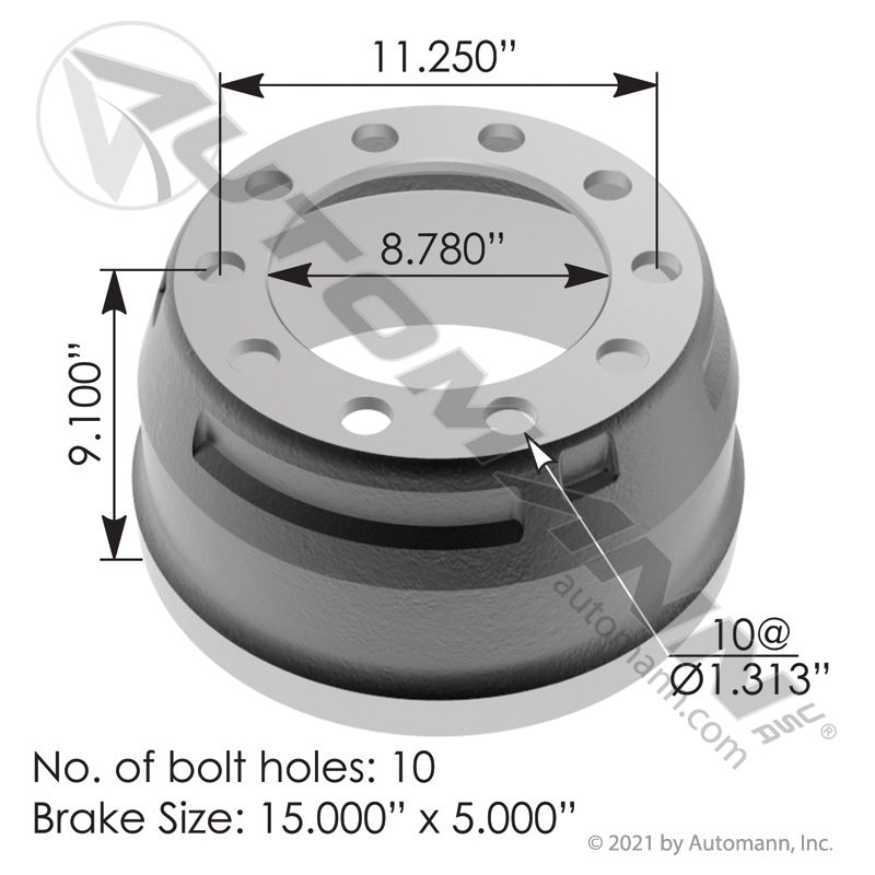 151.5505BA- Brake Drum 15.000in X 5.000in - Nick's Truck Parts