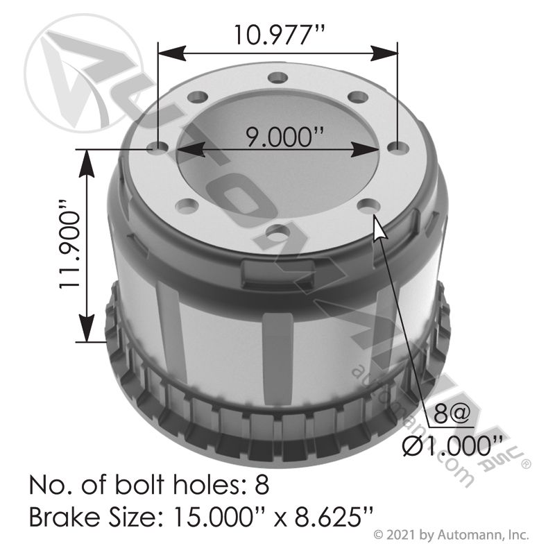 151.58603BA - Brake Drum 15.000in X 8.625in - Nick's Truck Parts