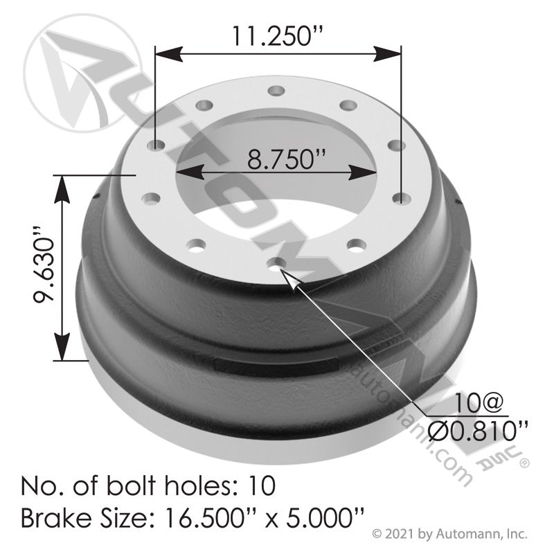 151.6508BA - Brake Drum 16.500in X 5.000in - Nick's Truck Parts