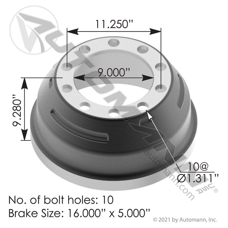 151.6510BA - Brake Drum 16.500in X 5.000in - Nick's Truck Parts