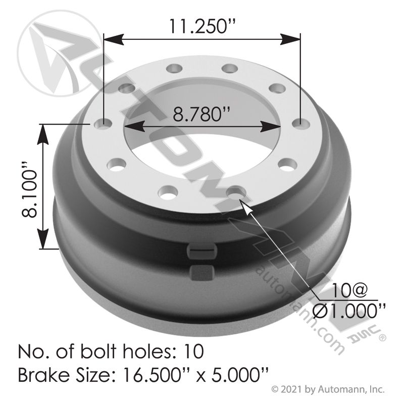 151.6512BA - Brake Drum 16.500in X 5.000in - Nick's Truck Parts