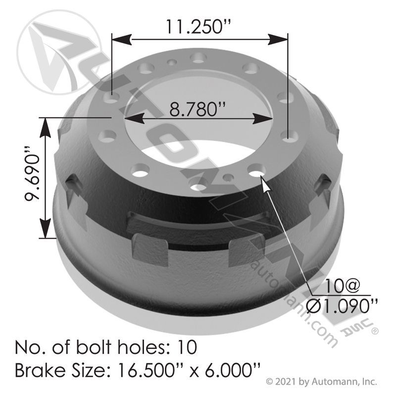 151.6604BA - Brake Drum 16.500in X 6.000in - Nick's Truck Parts