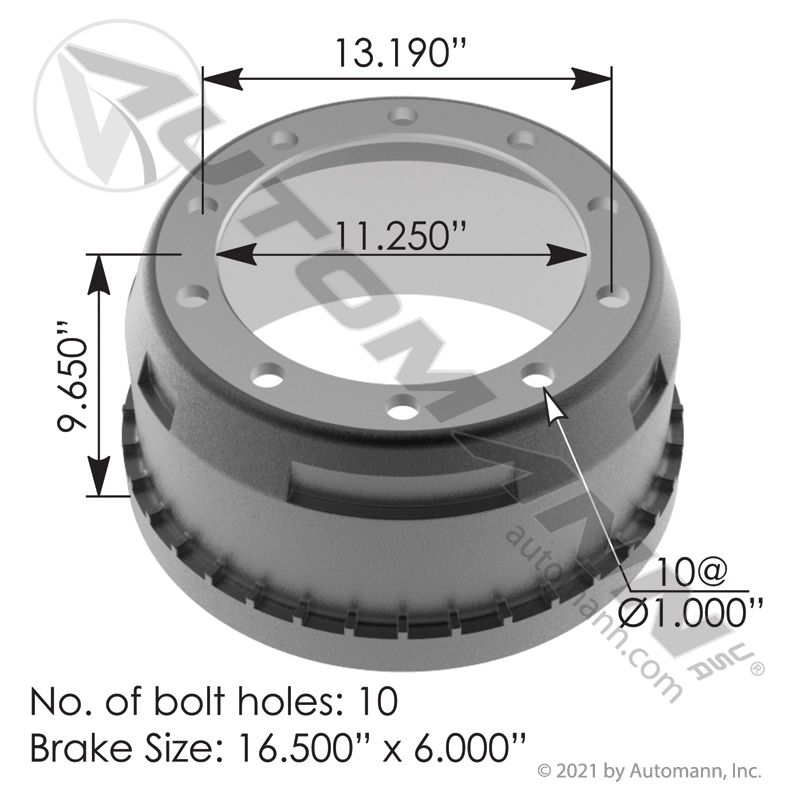 151.6605BA - Brake Drum 16.500in X 6.000in - Nick's Truck Parts