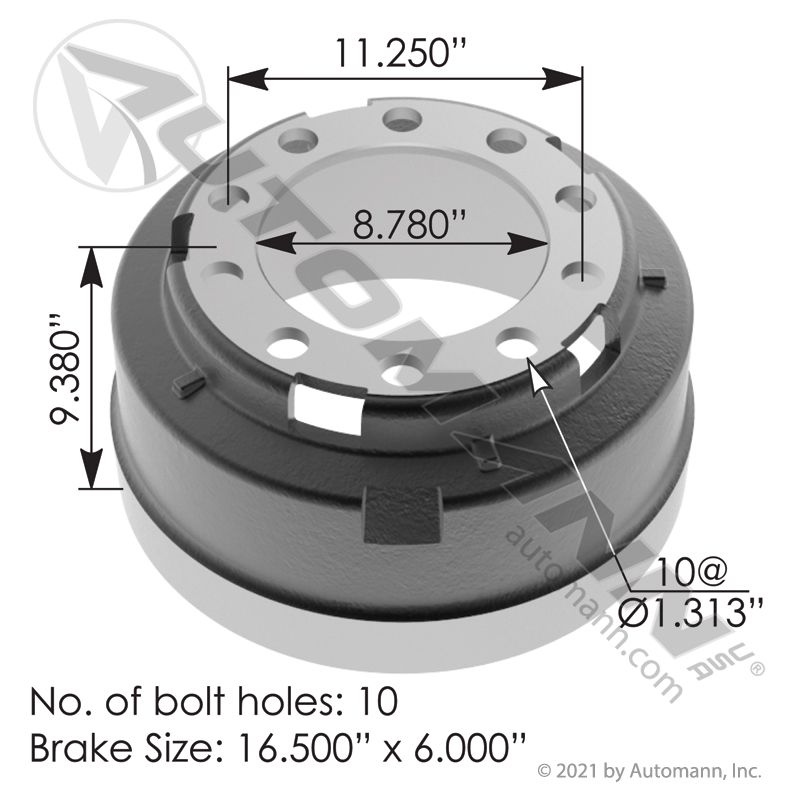 151.6606BA - Brake Drum 16.500in X 6.000in - Nick's Truck Parts