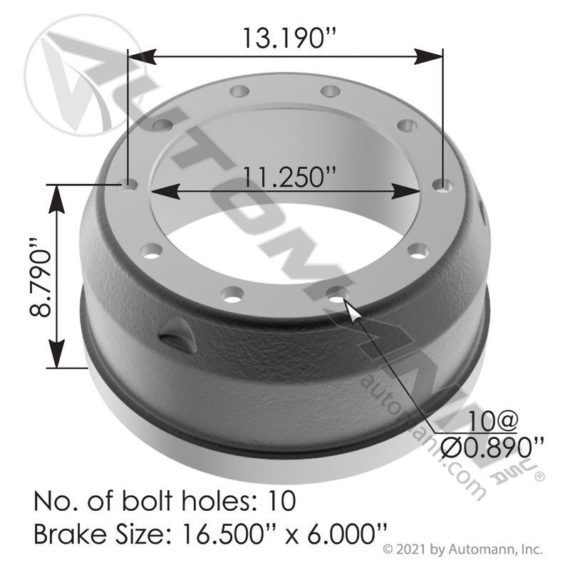 151.6608 - Brake Drum 16.500in X 6.000in - Nick's Truck Parts