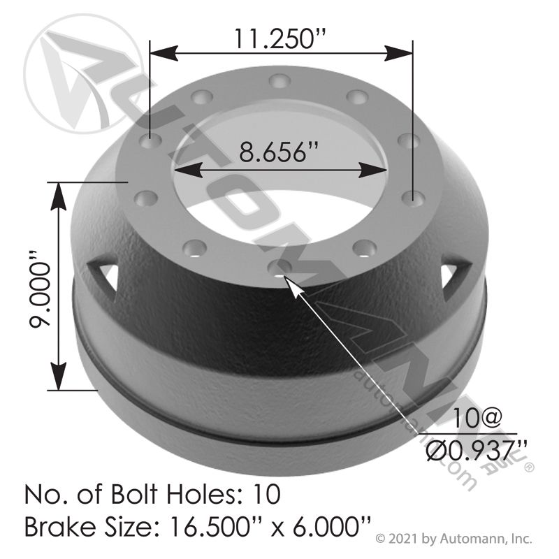 151.6609 - Brake Drum 16.500in X 6.000in - Nick's Truck Parts