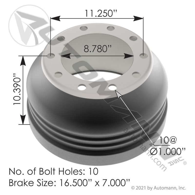 151.6700BA-LW - Brake Drum 16.500in X 7.000in - Nick's Truck Parts