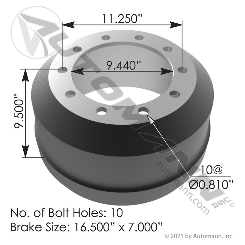 151.6703TR - Brake Drum 16.500in X 7.000in - Nick's Truck Parts