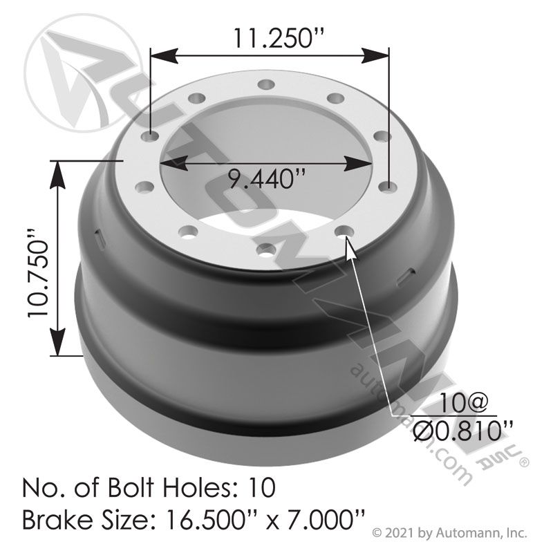 151.6708 - Brake Drum 16.500in X 7.000in - Nick's Truck Parts