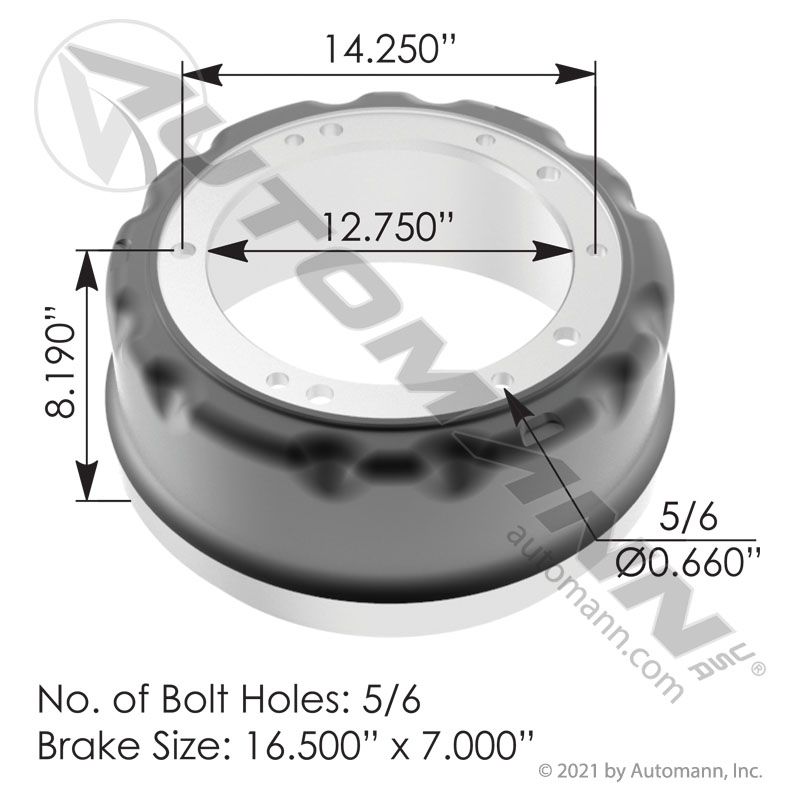 151.6709 - Brake Drum 16.500in X 7.000in - Nick's Truck Parts