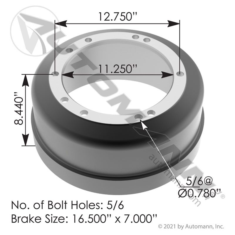 151.6722 - Brake Drum 16.500in X 7.000in - Nick's Truck Parts