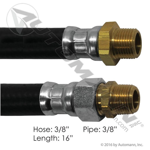 177.7216- Air Hose Assy 3/8in 3/8in Pipe 16in - Nick's Truck Parts