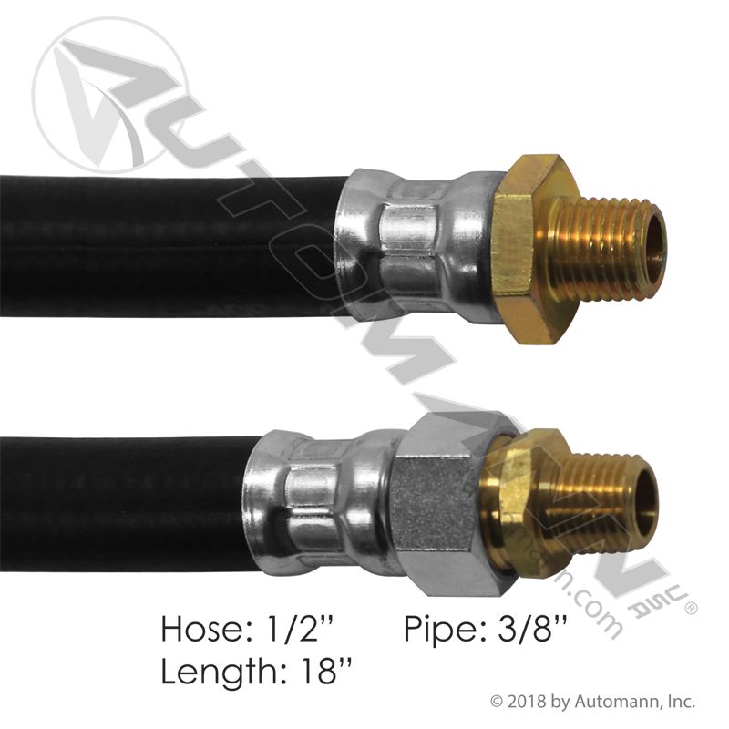 177.7818- Air Hose Assy 1/2IDx3/8NPTx18IN - Nick's Truck Parts