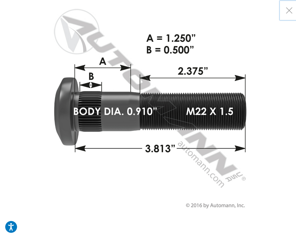 201.6044- Wheel Stud RH - Nick's Truck Parts