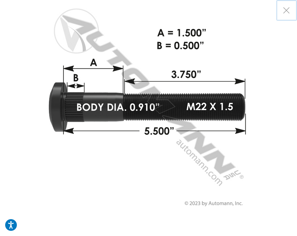 201.6146- Wheel Stud RH - Nick's Truck Parts