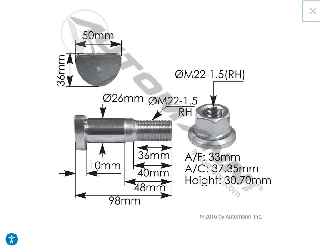 201.6200RK - Hino Wheel Bolt Kit RH - Nick's Truck Parts