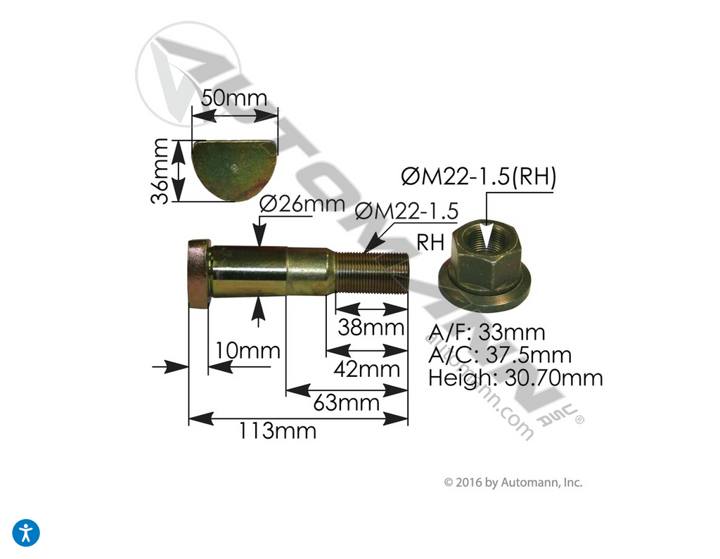 201.6201RK - Hino Wheel Bolt Kit RH - Nick's Truck Parts
