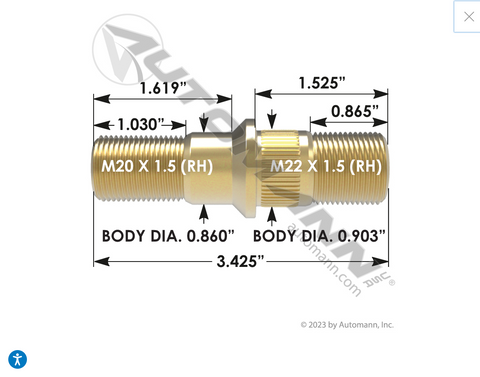201.7035R- Double Ended Stud RH - Nick's Truck Parts