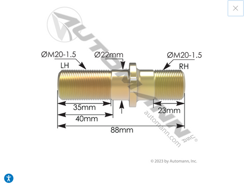 201.7046- Double Ended Stud RH - Nick's Truck Parts