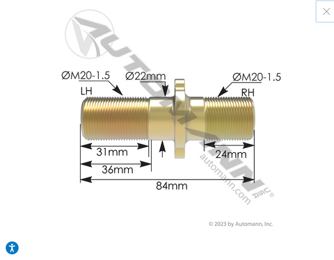 201.7048- Double Ended Stud RH - Nick's Truck Parts