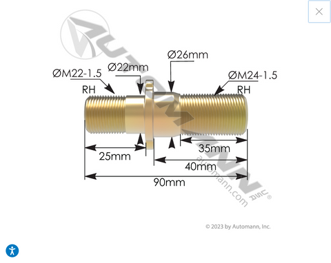 201.7050- Double Ended Stud RH - Nick's Truck Parts