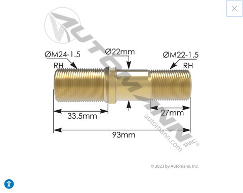 201.7058R- Double Ended Stud RH - Nick's Truck Parts