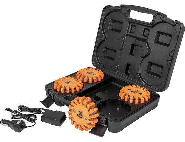 8891017 -Buyers- 4 Inch Round Rechargeable Strobe/Flare Kit With 4 Flares And Charging Case - Nicks Truck Parts