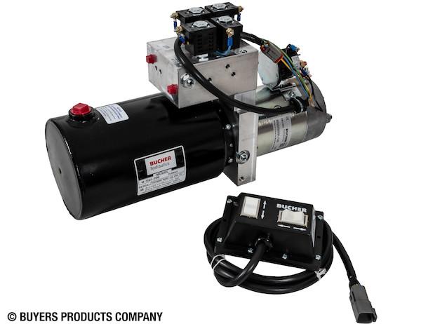 PU3593LR - Buyers- 4-Way/3-Way DC Power Unit-Electric Controls Horizontal 0.75 Gallon Reservoir - Nicks Truck Parts