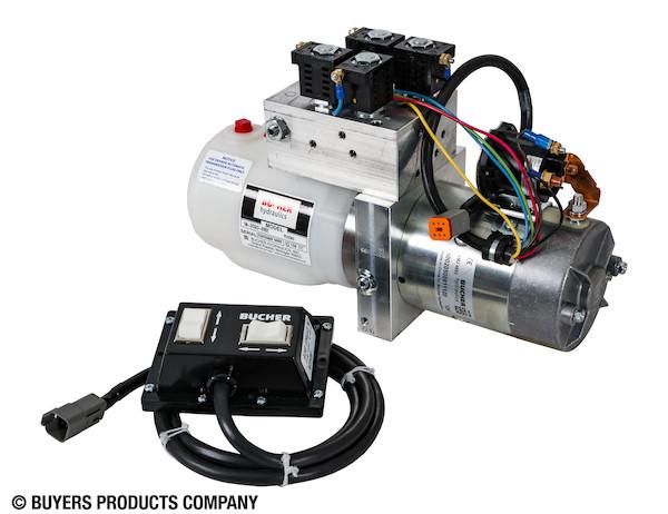 PU3593- Buyers-4-Way/3-Way DC Power Unit-Electric Controls Horizontal 0.32 Gallon Reservoir - Nicks Truck Parts