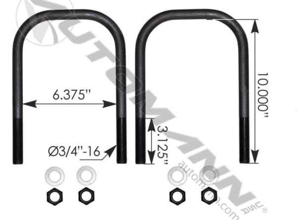 AUBK8859-10-Hendrickson U Bolt Kit 3/4 x 6-3/8 x 10 In., (product_type), (product_vendor) - Nick's Truck Parts